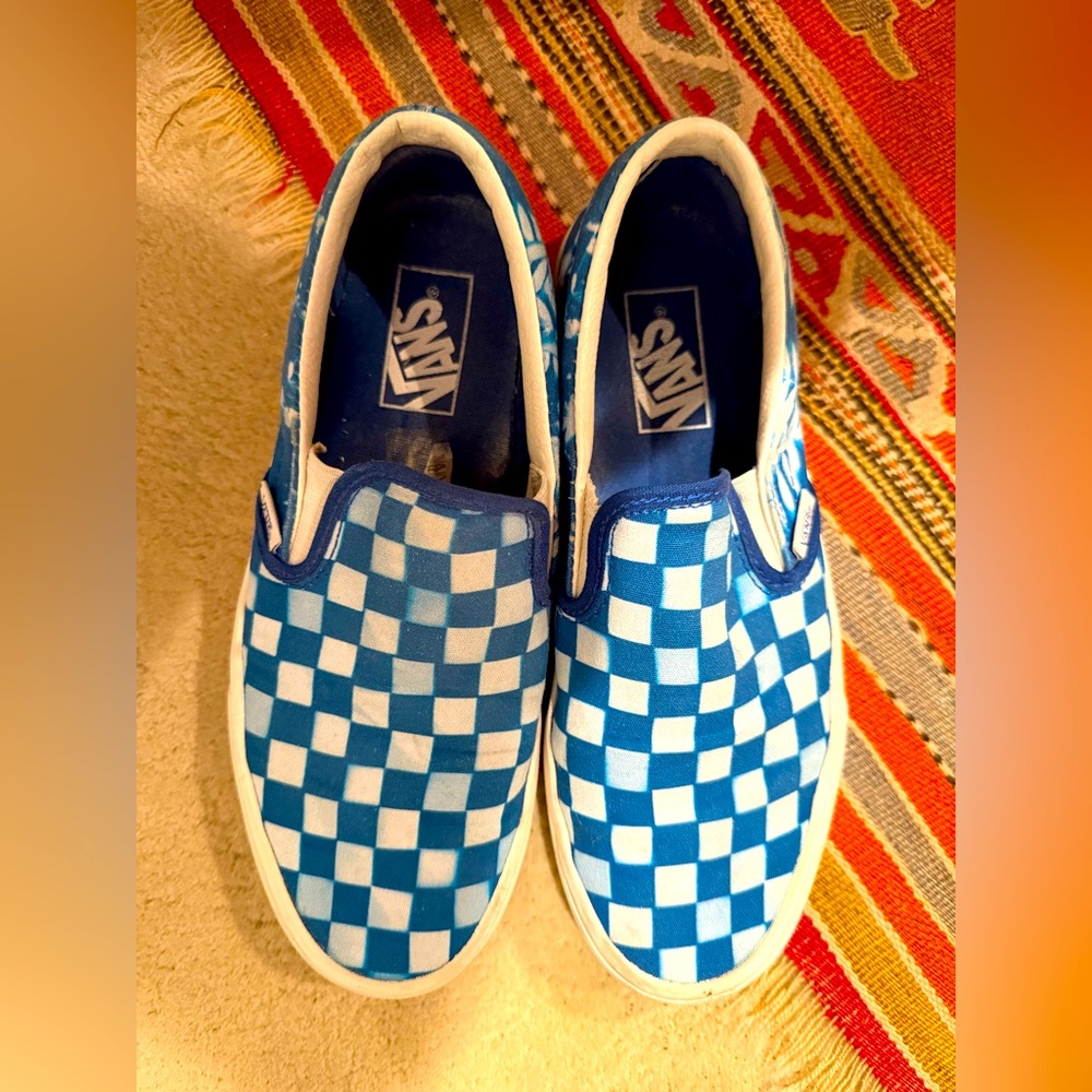 Vans Blue Checkered Slip-On Classics Women’s Sz 8